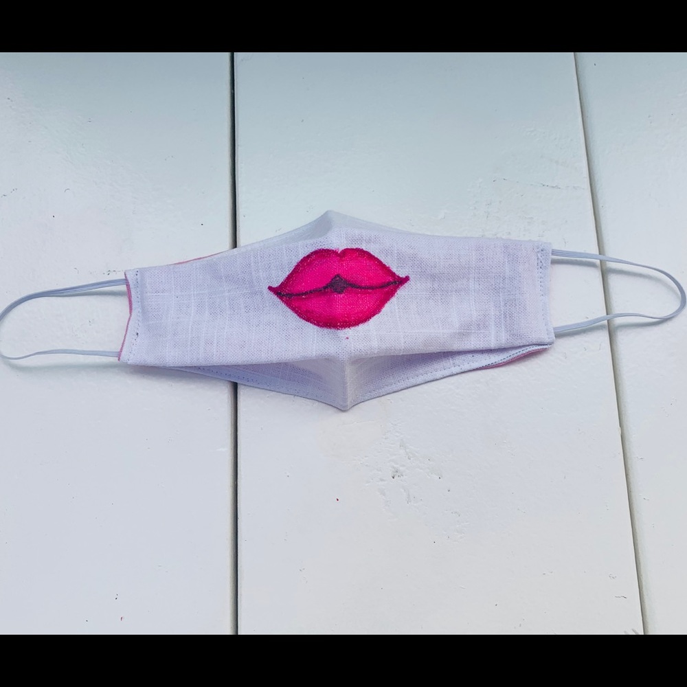 Handpainted  pink Lips  Face Mask.